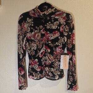 NWT Sweet Rain Ruched Front Double Layer Mesh Top